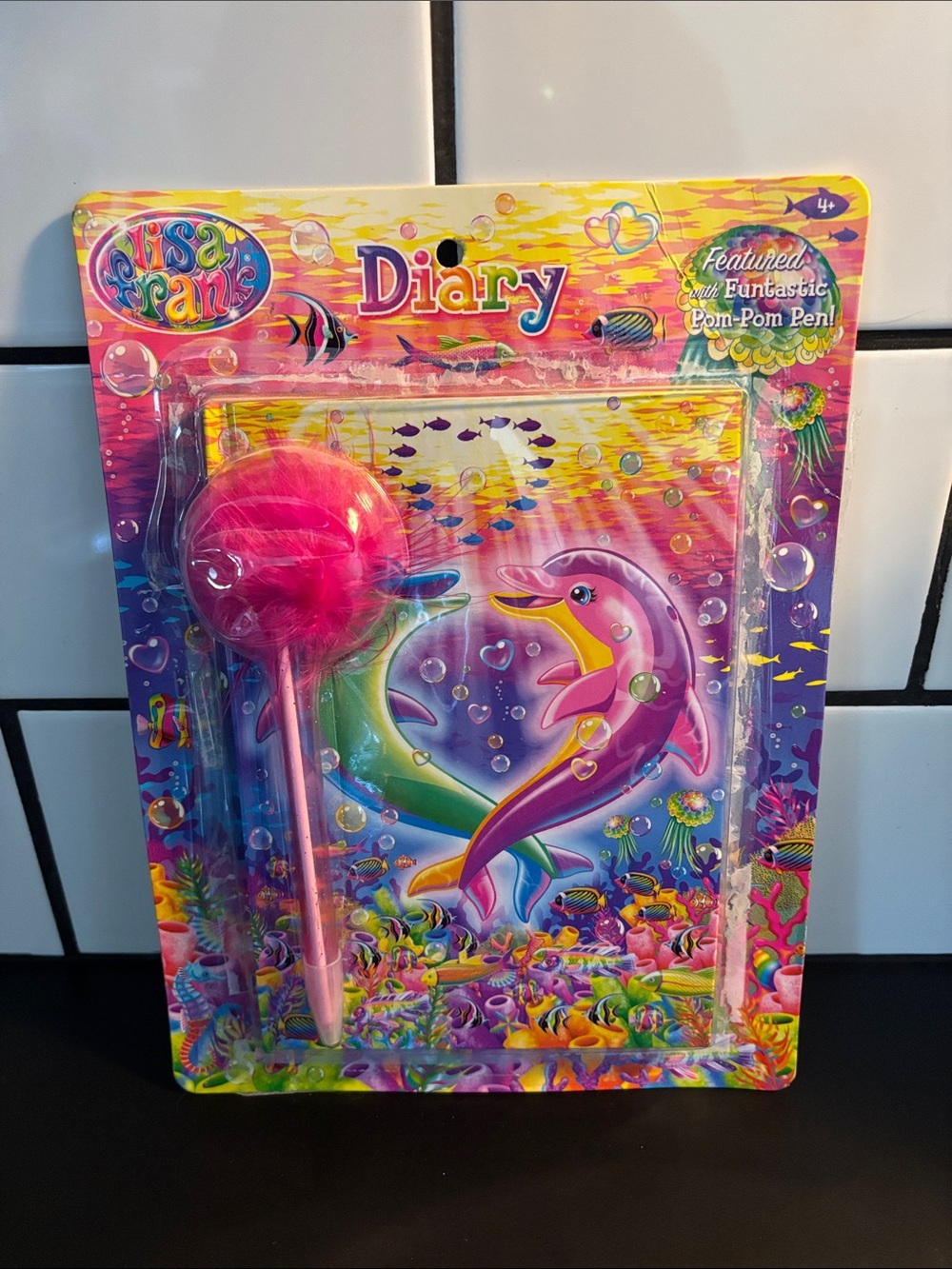 Lisa Frank Dancing Dolphins Diary with Pink Pom-Pom Pen